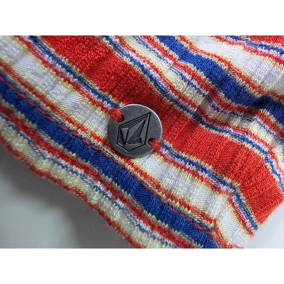 VOLCOM Red Orange Blue Ribbed Retro Sporty Active Crop Top Tee SZ S - Picture 3 of 8